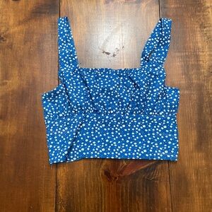 Blue and White Floral Medium Crop Top